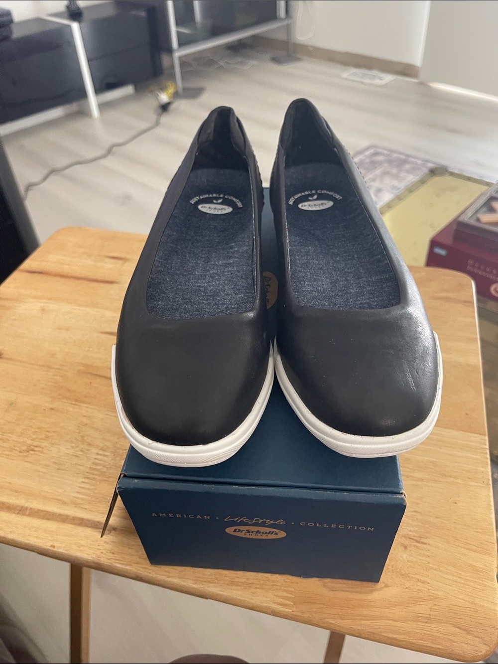 Dr. Scholl's Black Slip-On Ballet Flats with White Outsole